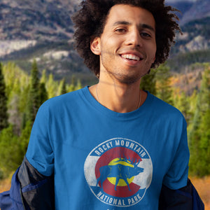 Rocky Mountain National Park, feat. Colorado Flag with Elk T-Shirt Printify