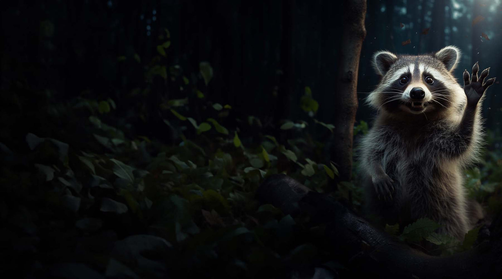 A raccoon waving at you