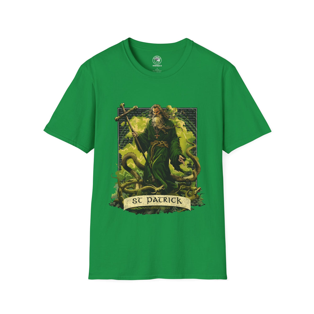 anime style st patrick fighting snakes, green