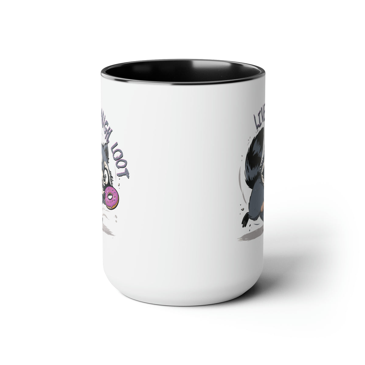 Live, Laugh, Loot Raccoon Coffee Mug, 15oz