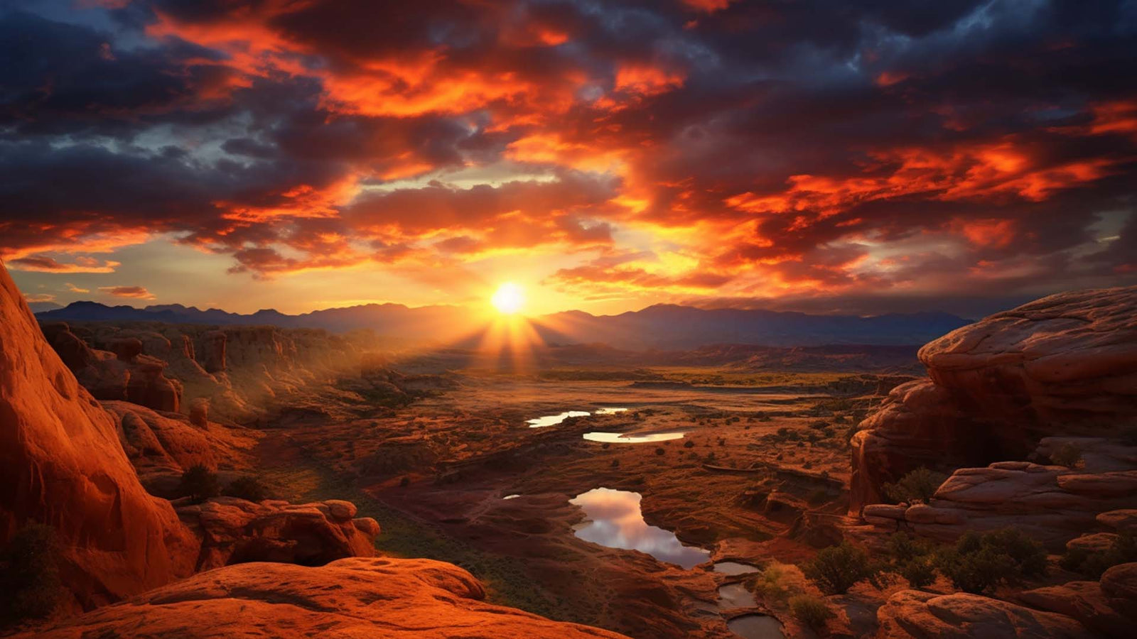 A sunset over the mountains