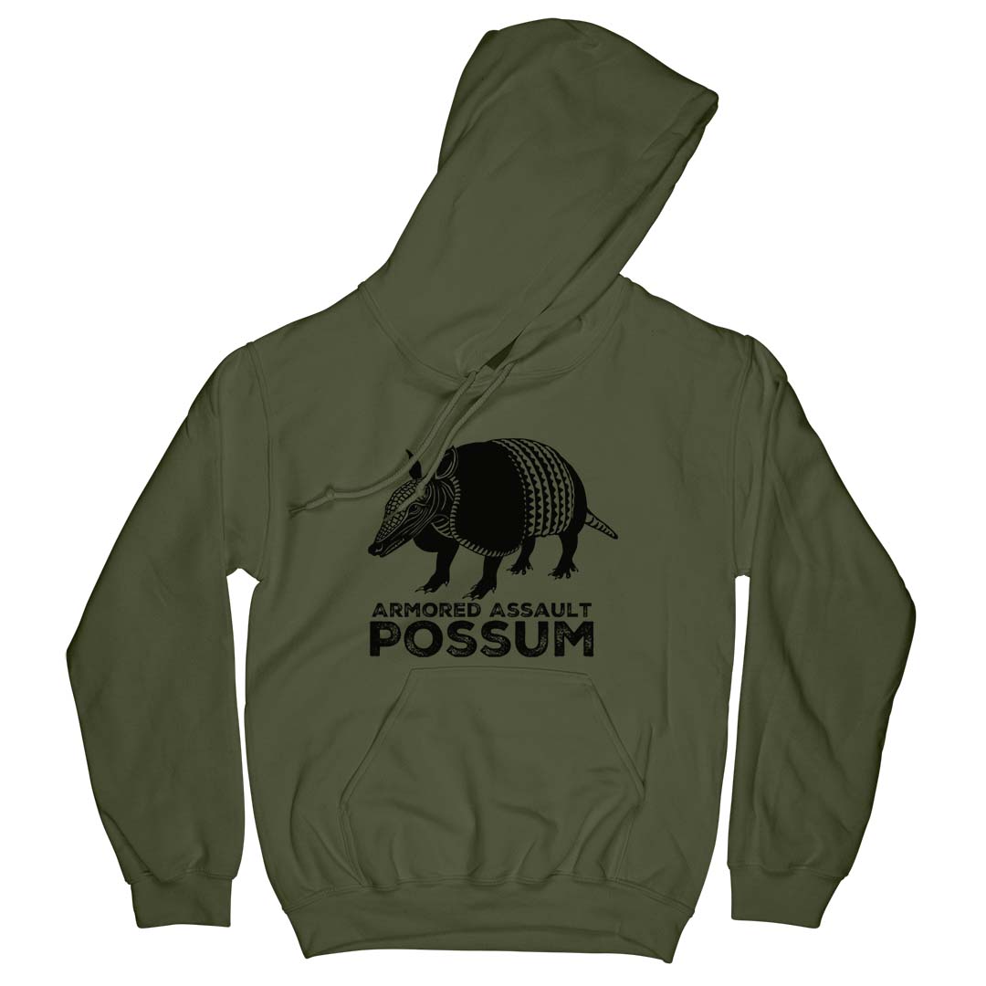 Armored Assault Possum hoodie | funny armadillo hoodie | tactical possum | armored opossum | possum on the half shell | funny animal hoodie